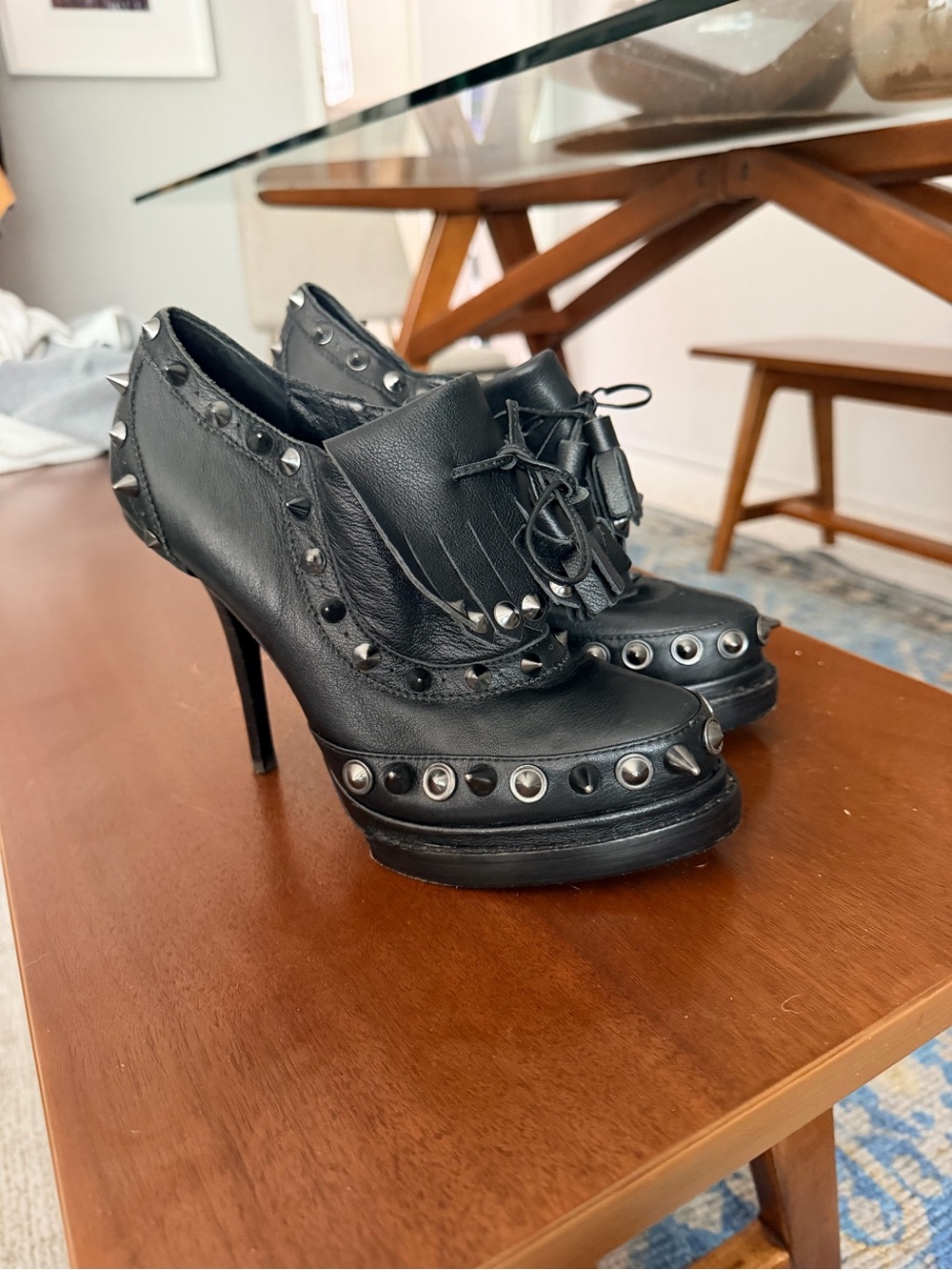 Jeffrey Campbell braveheart black leather studded platform goth metal booties 9